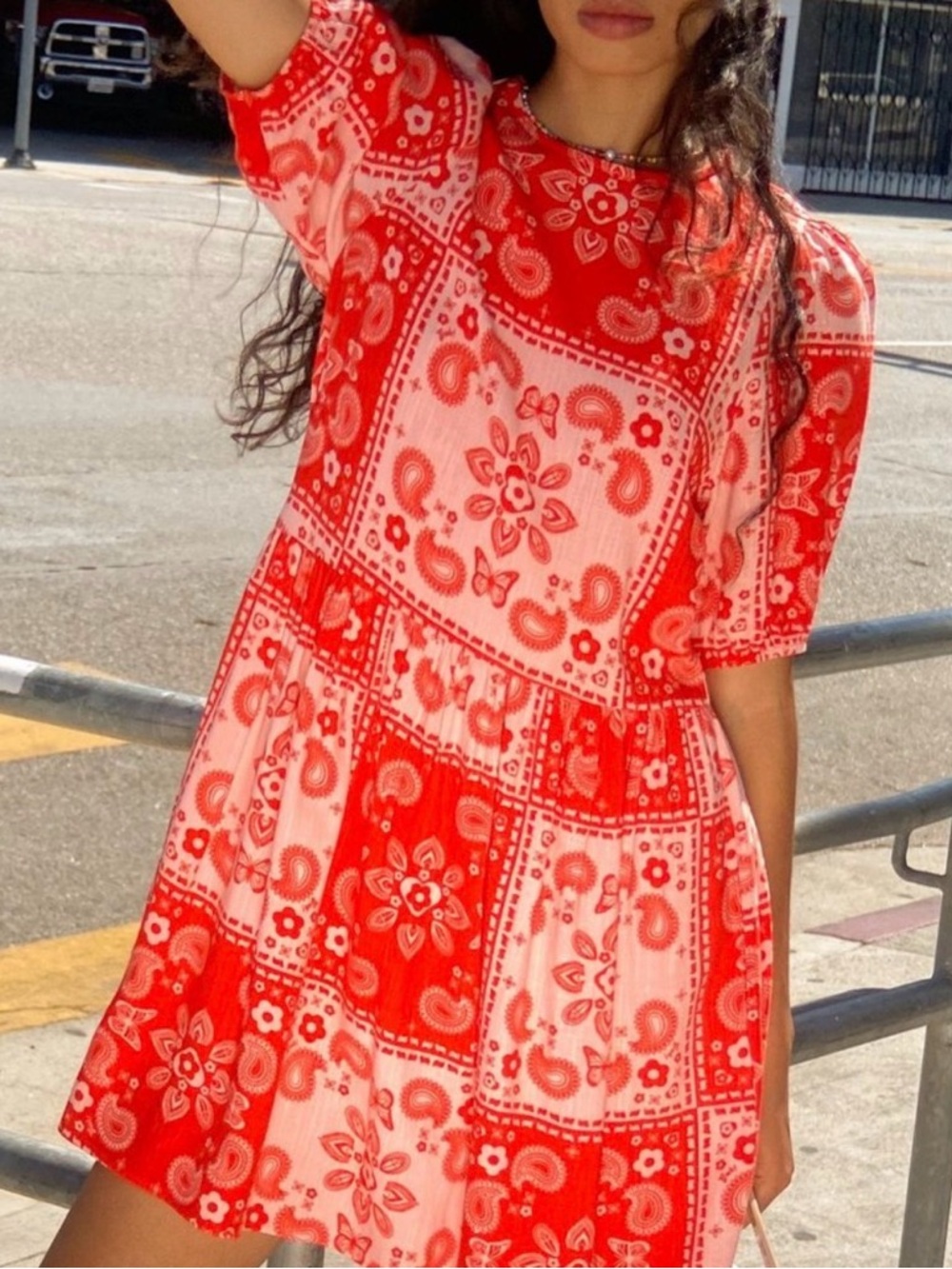 Lisa Says Gah Pia mini dress paisley pink red small